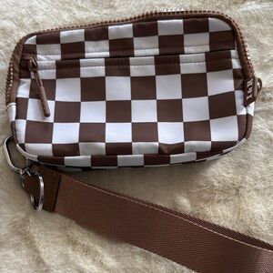 Brown and White Checkered Wristlet Wallet - Iris & Rainbow